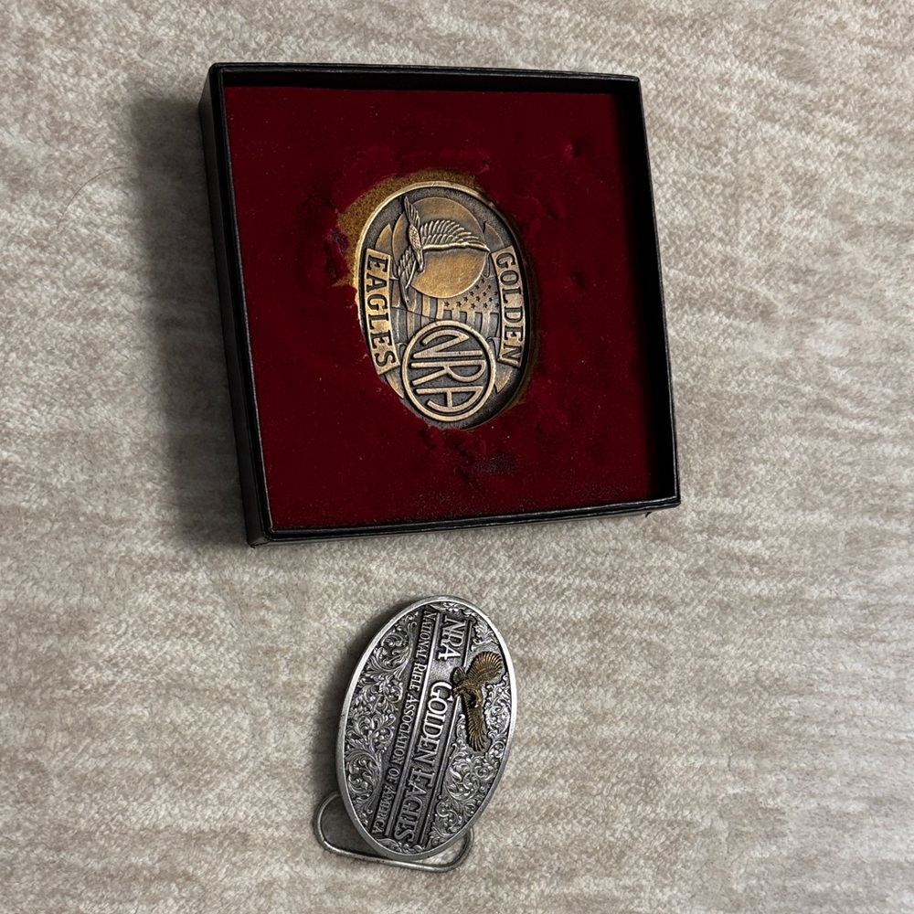 2 - Vintage NRA Golden Eagles Oval Belt Buckles